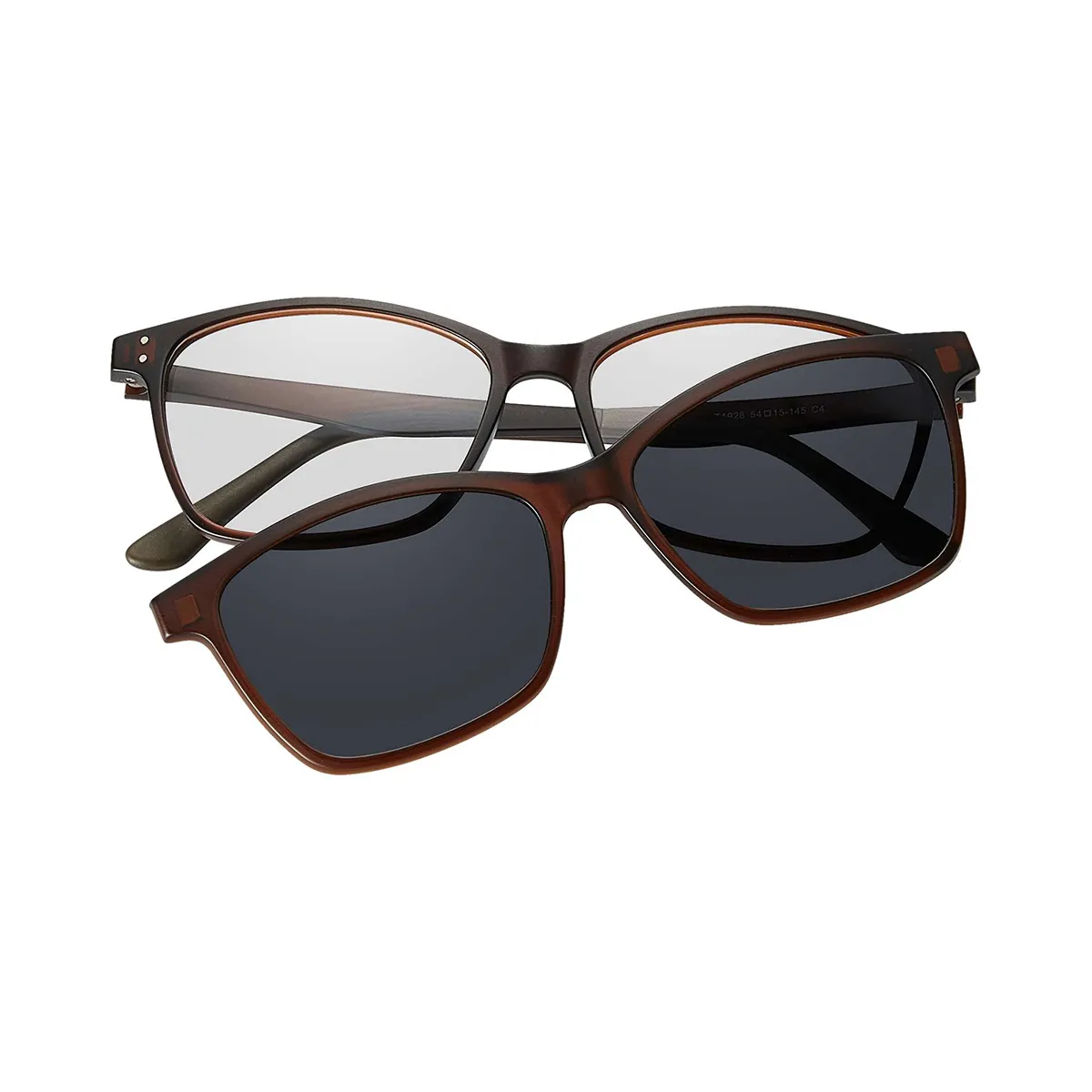 Pam - Rectangle Brown Clip On Sunglasses for Men & Women